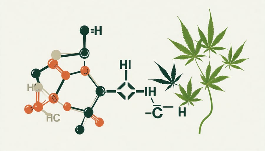 Diagram showing how THC molecules interact with the human body's endocannabinoid system