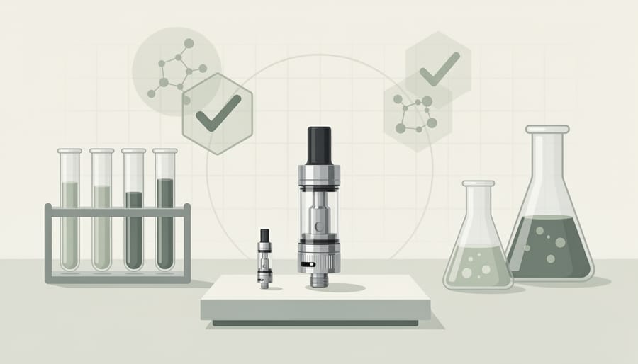 Unlabeled glass vials and pipette on a laboratory tray with soft studio lighting
